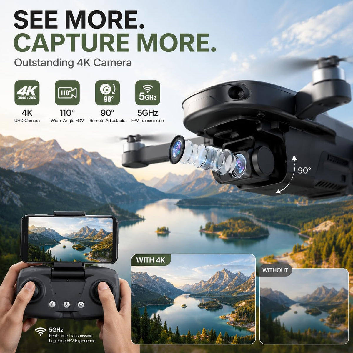 GPS Drone with 4K Camera, Under 249g Foldable RC Quadcopter N698101