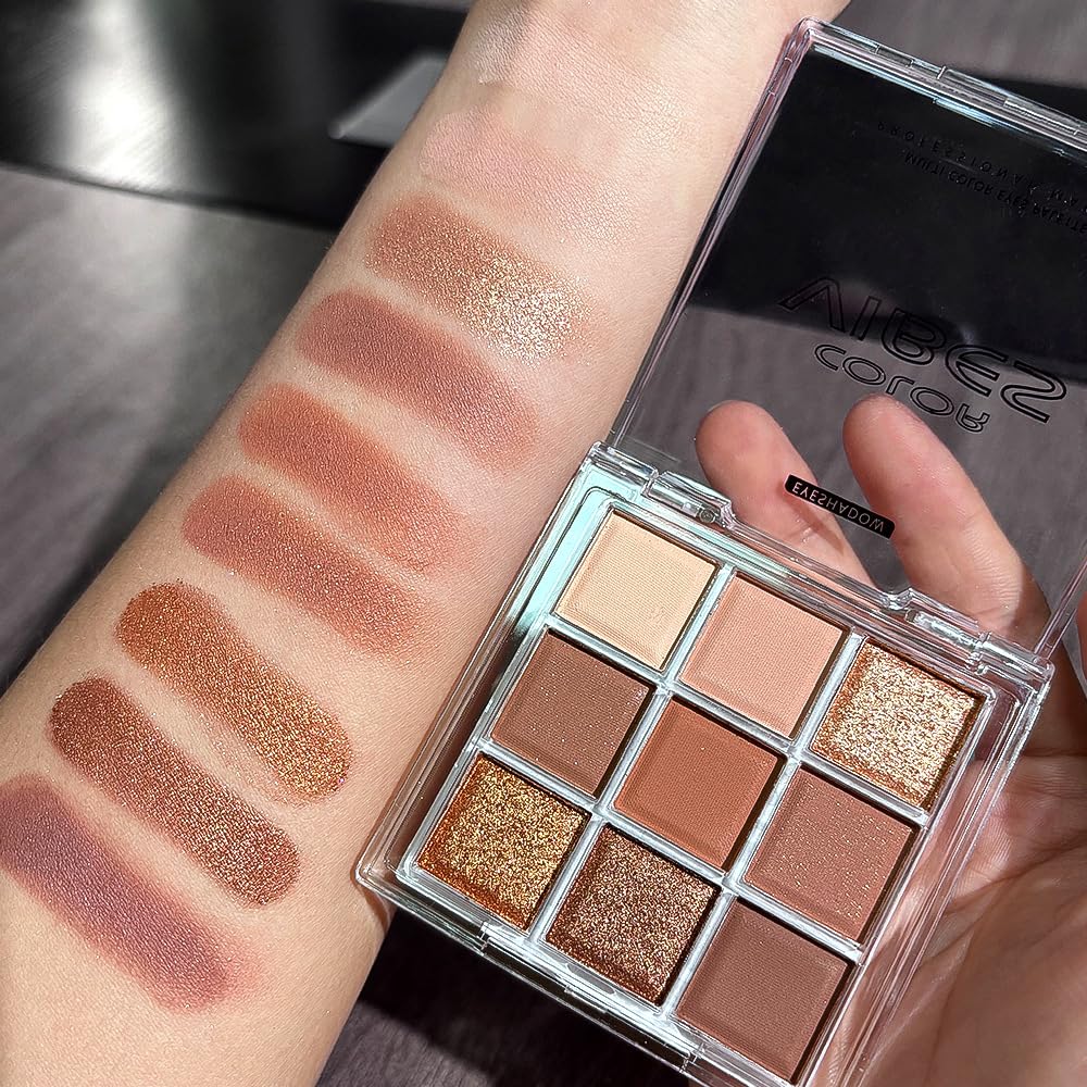 Golden Caramel 9 Warm Bronze & Nude Brown Eyeshadow Palette Matte & Metallic K629