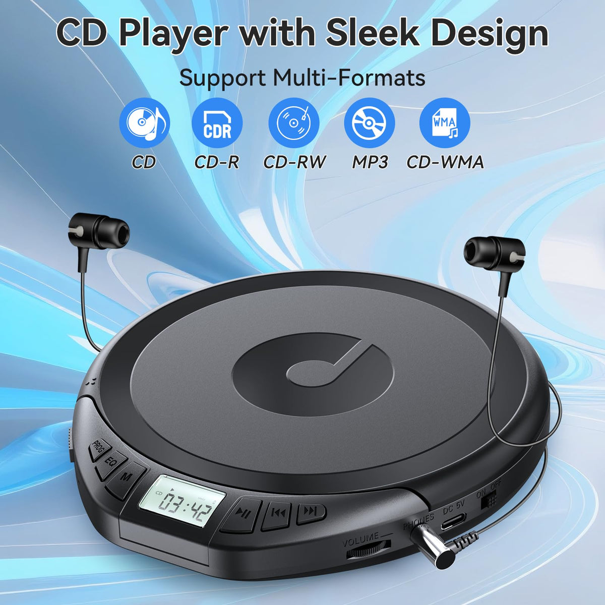 Portable CD Player with Headphones Anti-Skip Shockproof LCD Display U465