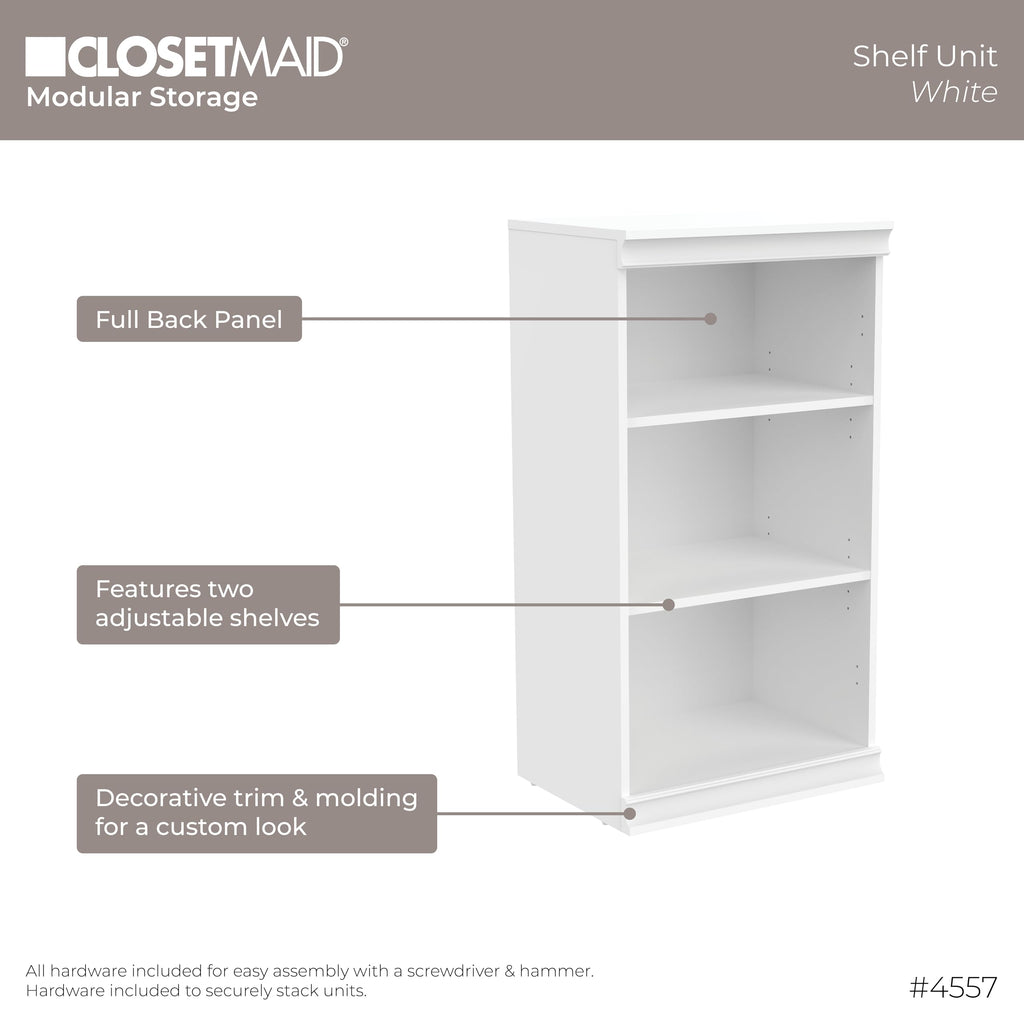 White Modular Storage Shelf Unit with 3 Shelves H952