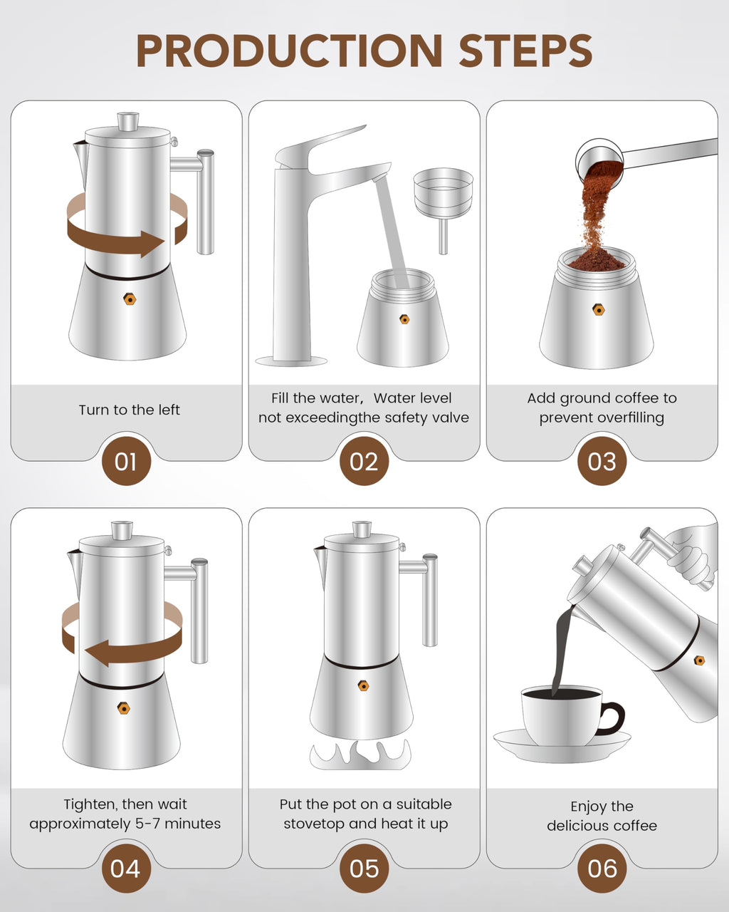 6 Cup Stainless Steel Stovetop Moka Pot L3849