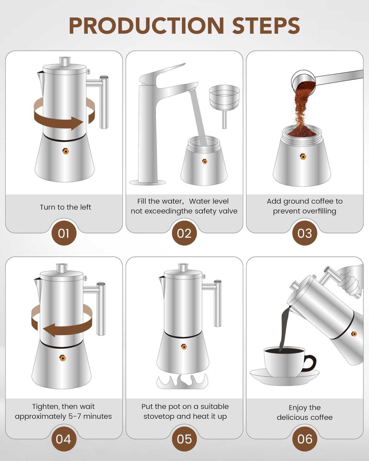 6 Cup Stainless Steel Stovetop Moka Pot L3849