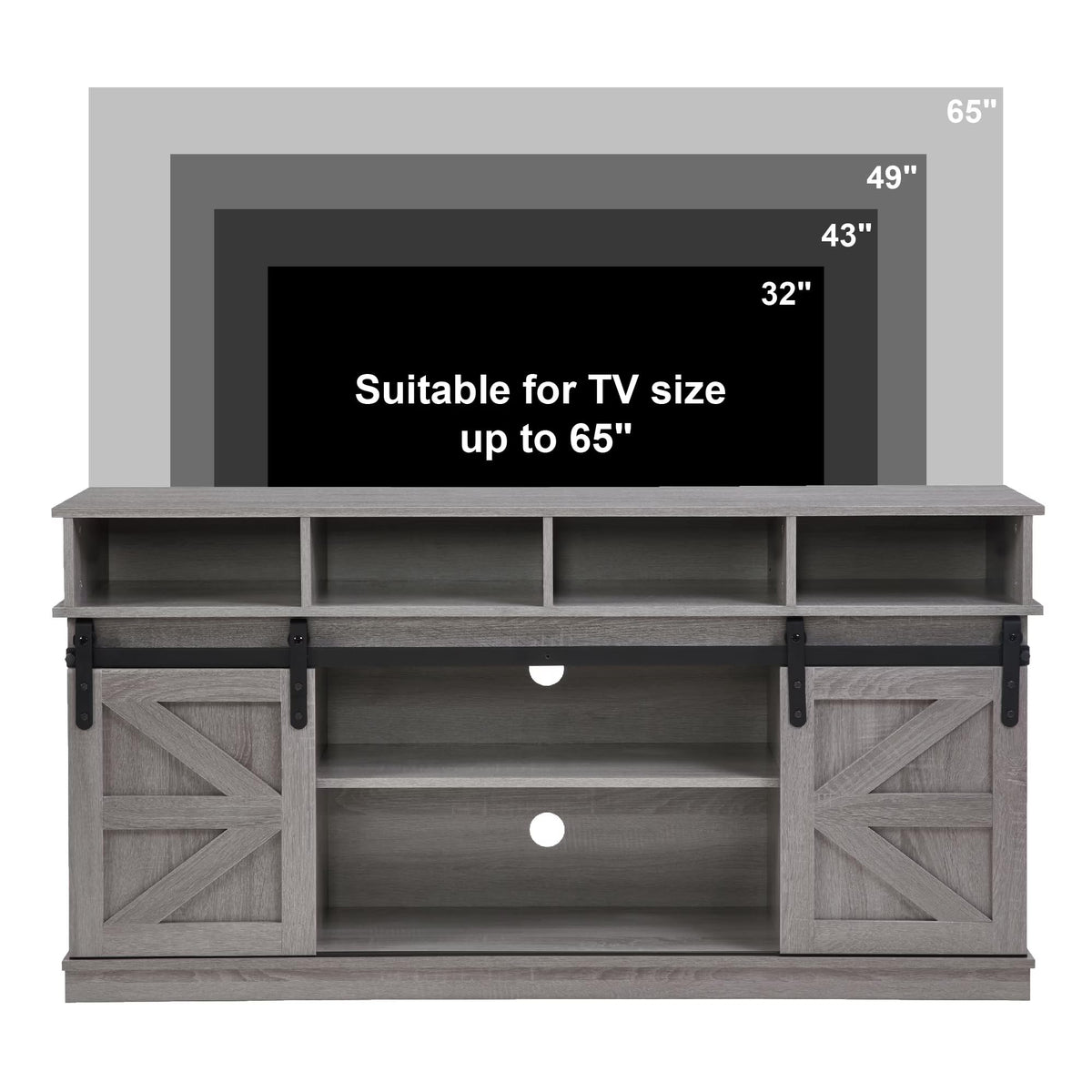 Grey Wood TV Stand with Sliding Barn Door F68252