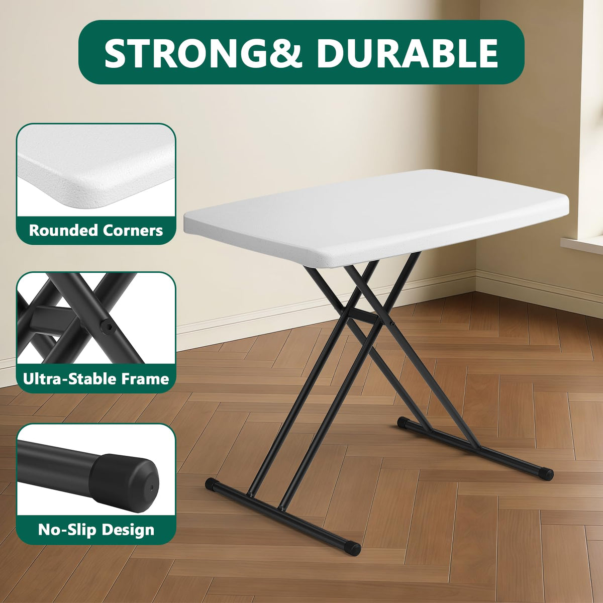 30in White Folding Table with Adjustable Height M905