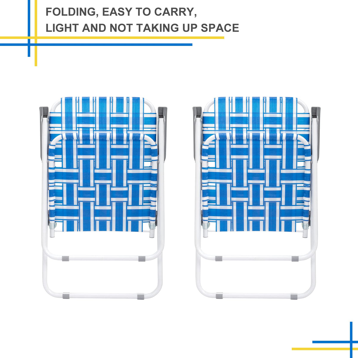 Set of 2 Blue & White Webbed Folding Chairs Y92618