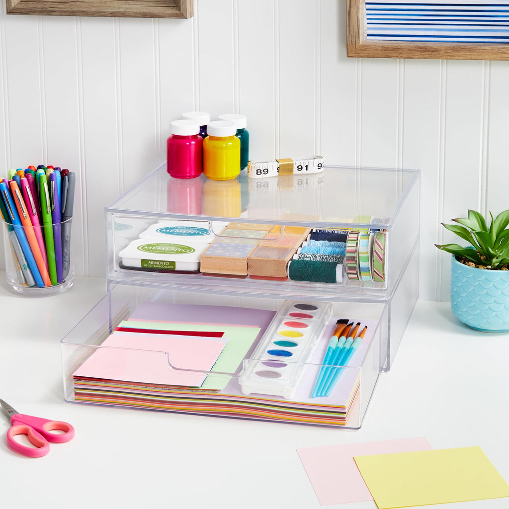 Clear Plastic Stackable Organizer Drawers Set of 2 N642503