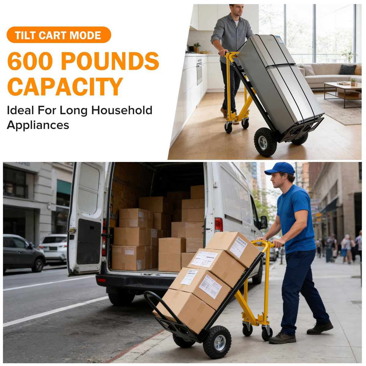 3 in 1 Convertible Hand Truck Dolly Cart with 10" Pneumatic Wheels, 1000LBS Capacity H891