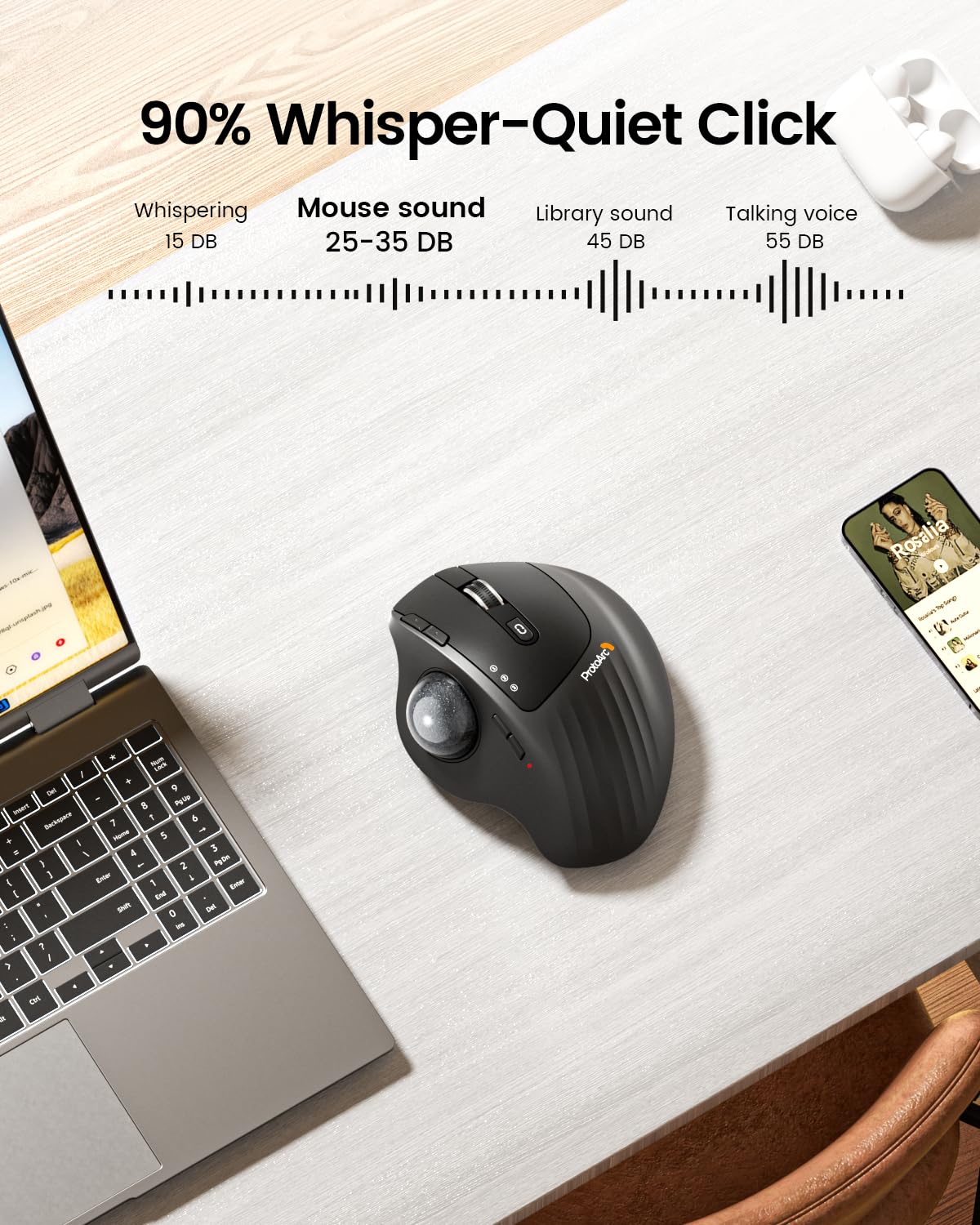 Wireless Rechargeable Gray Trackball Mouse D1832