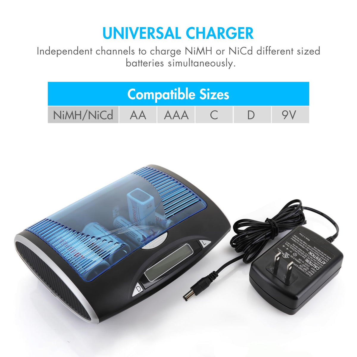 Universal LCD Battery Charger + 24 Pack Pre-Charged NiMH Batteries T468188