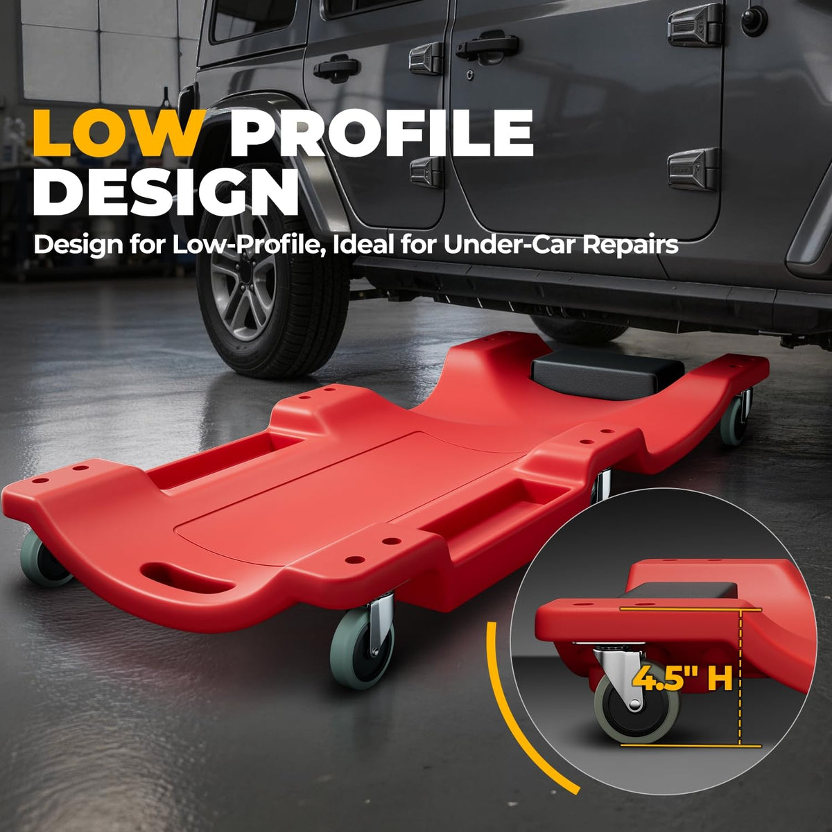 40 in Low-Profile Rolling Mechanic Creeper, Red M155