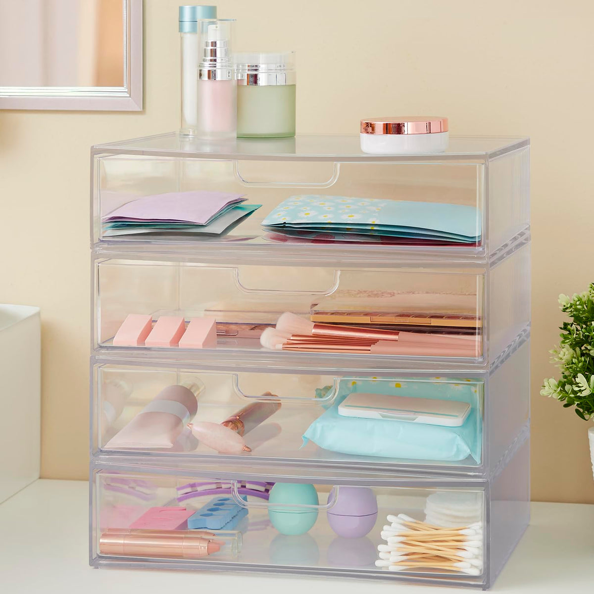 Clear Plastic Stackable Organizer Drawers Set of 2 N642503
