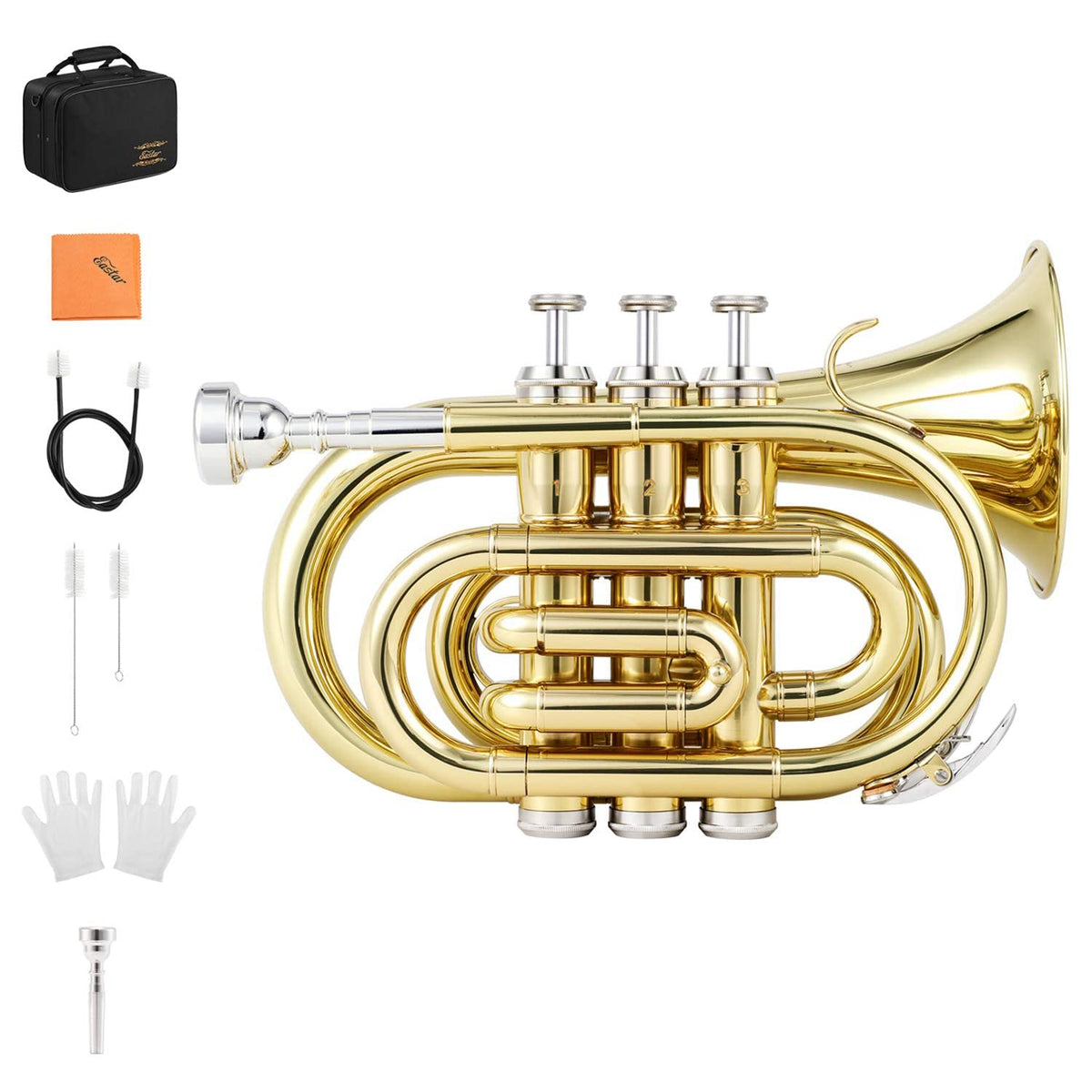 Bb Pocket Trumpet Brass Golden with Case R466197