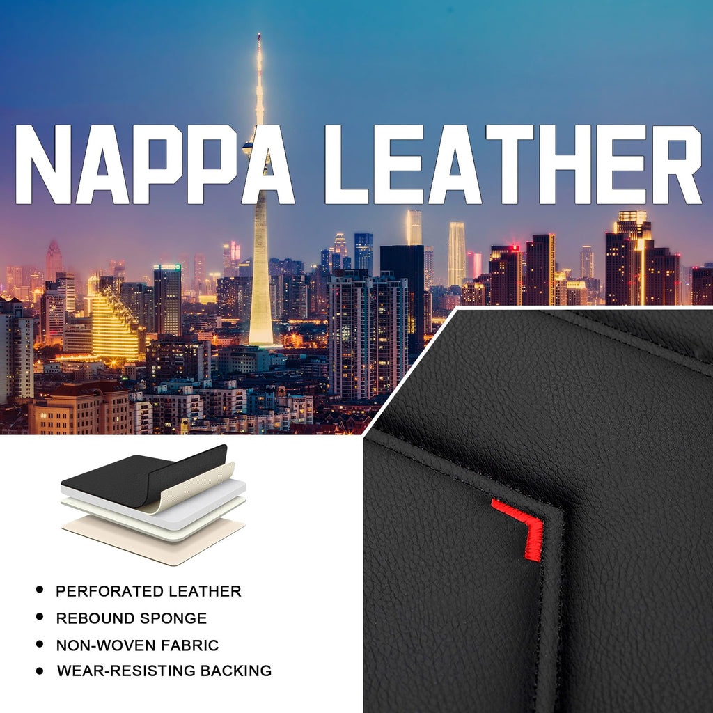 Black Red Nappa Leather Car Seat Covers Set P786