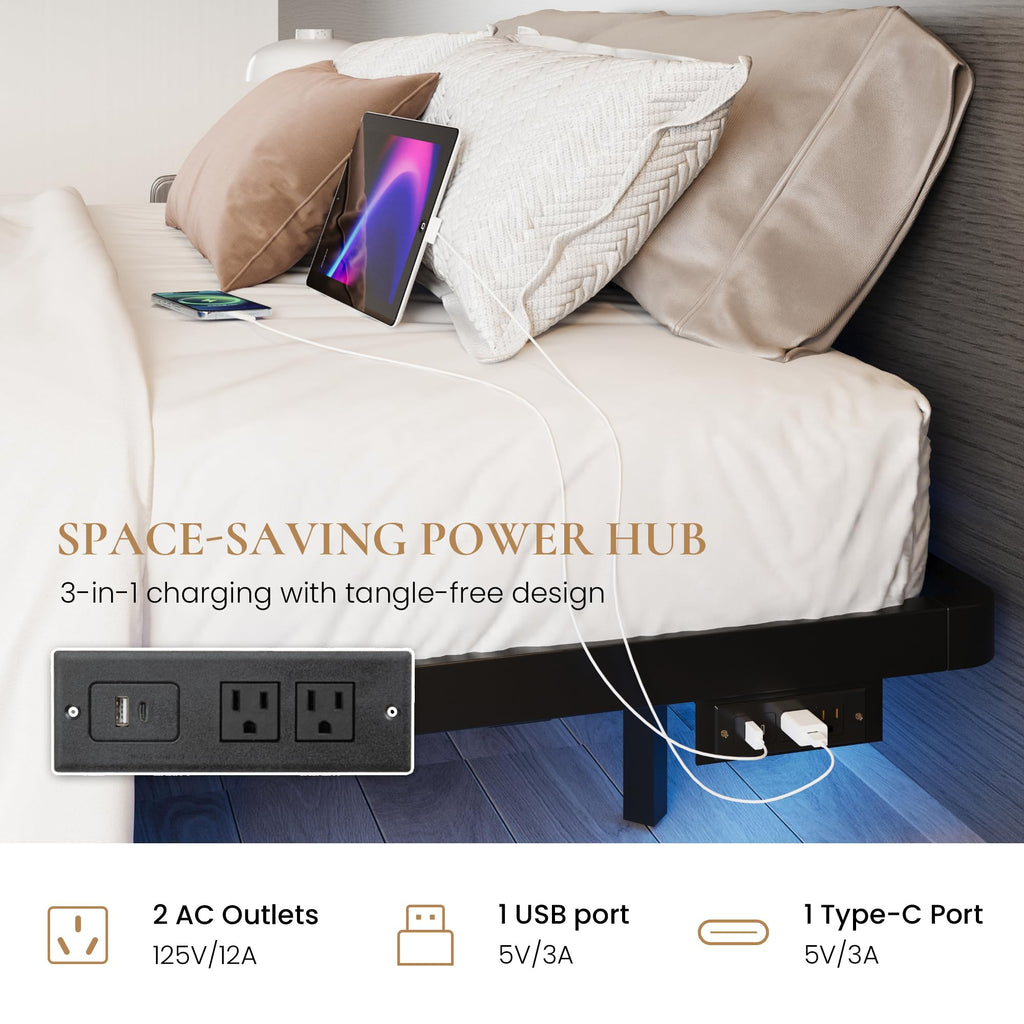 Full Size Floating Bed Frame with LED Lights, Black D18360
