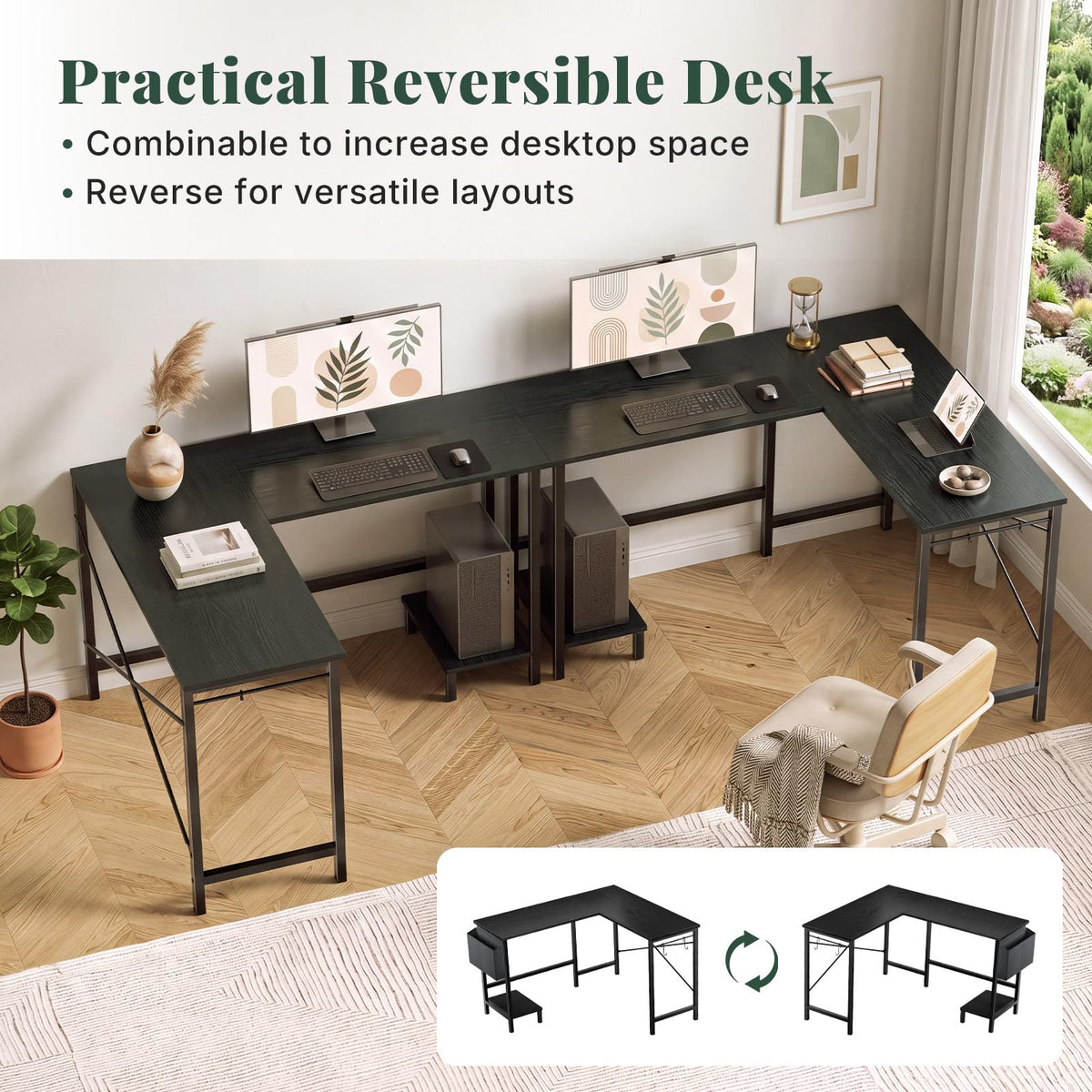 L Shaped Gaming Desk with PC Stand O609