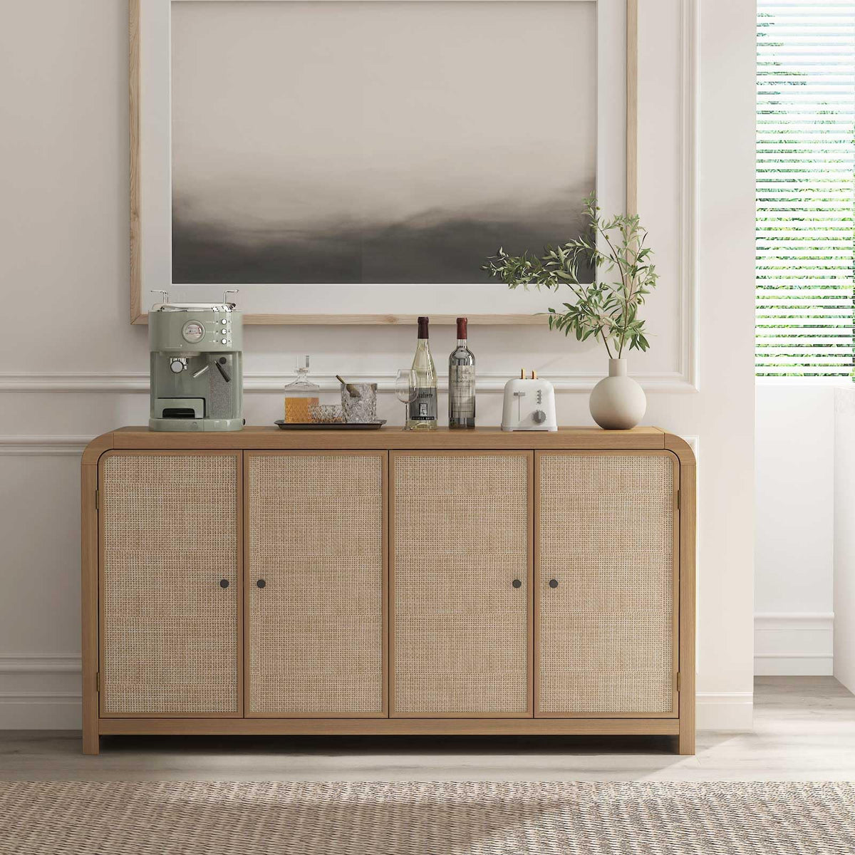 Oak Rattan Sideboard Buffet Cabinet H984