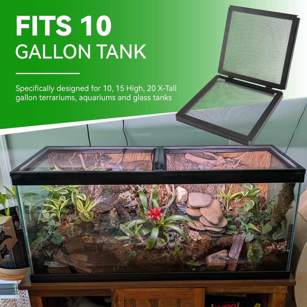 10 Gallon Tank Lid, Hinged Terrarium Screen Cover, 20.8" x 10.8" E839