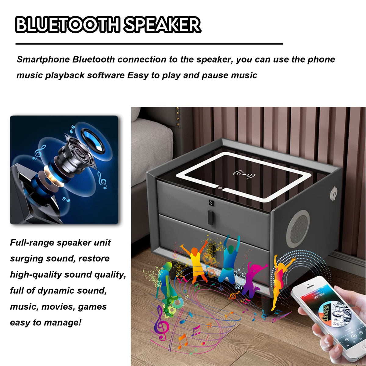 Gray Nightstands with Wireless Charging Station and USB Charging N8590