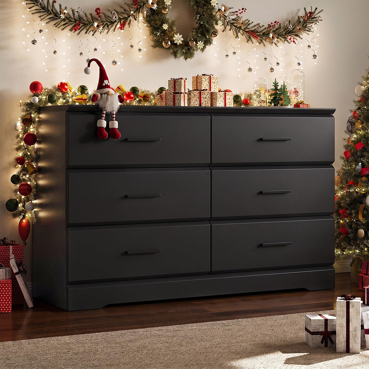 Black 6 Drawer Wood Dresser F699