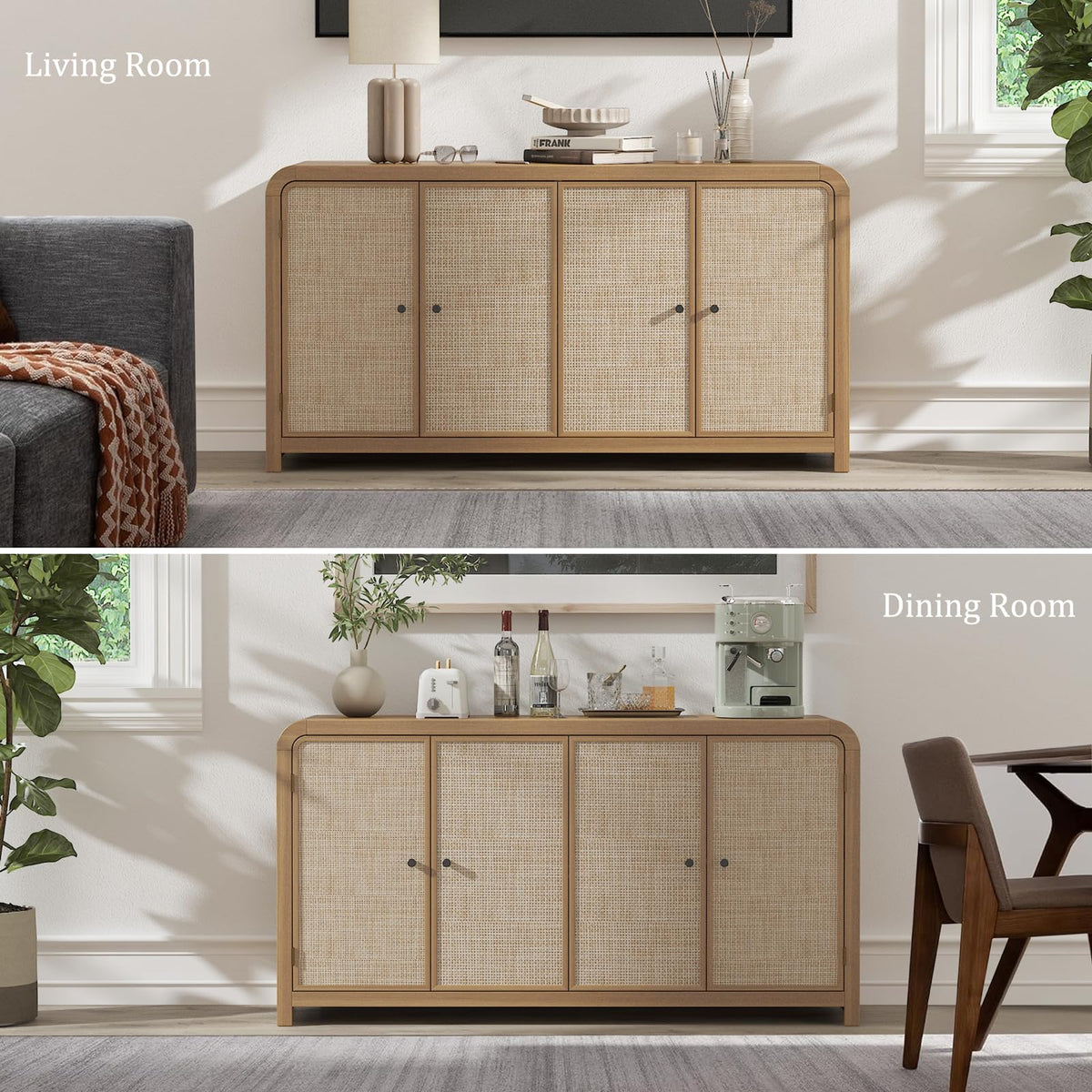 Oak Rattan Sideboard Buffet Cabinet H984