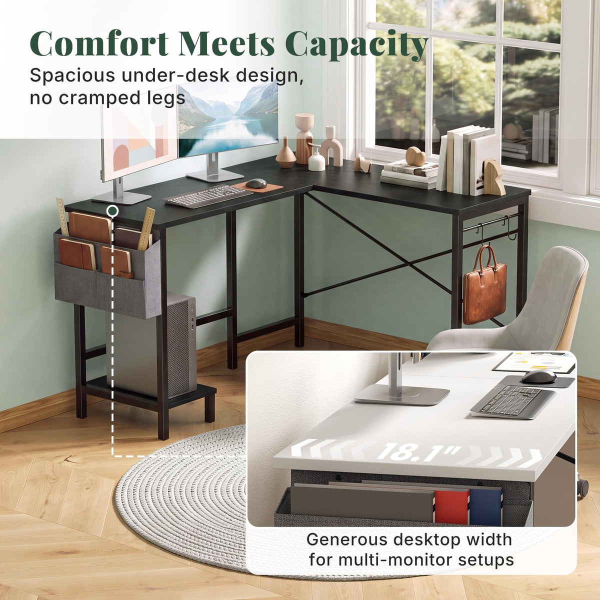L Shaped Gaming Desk with PC Stand O609