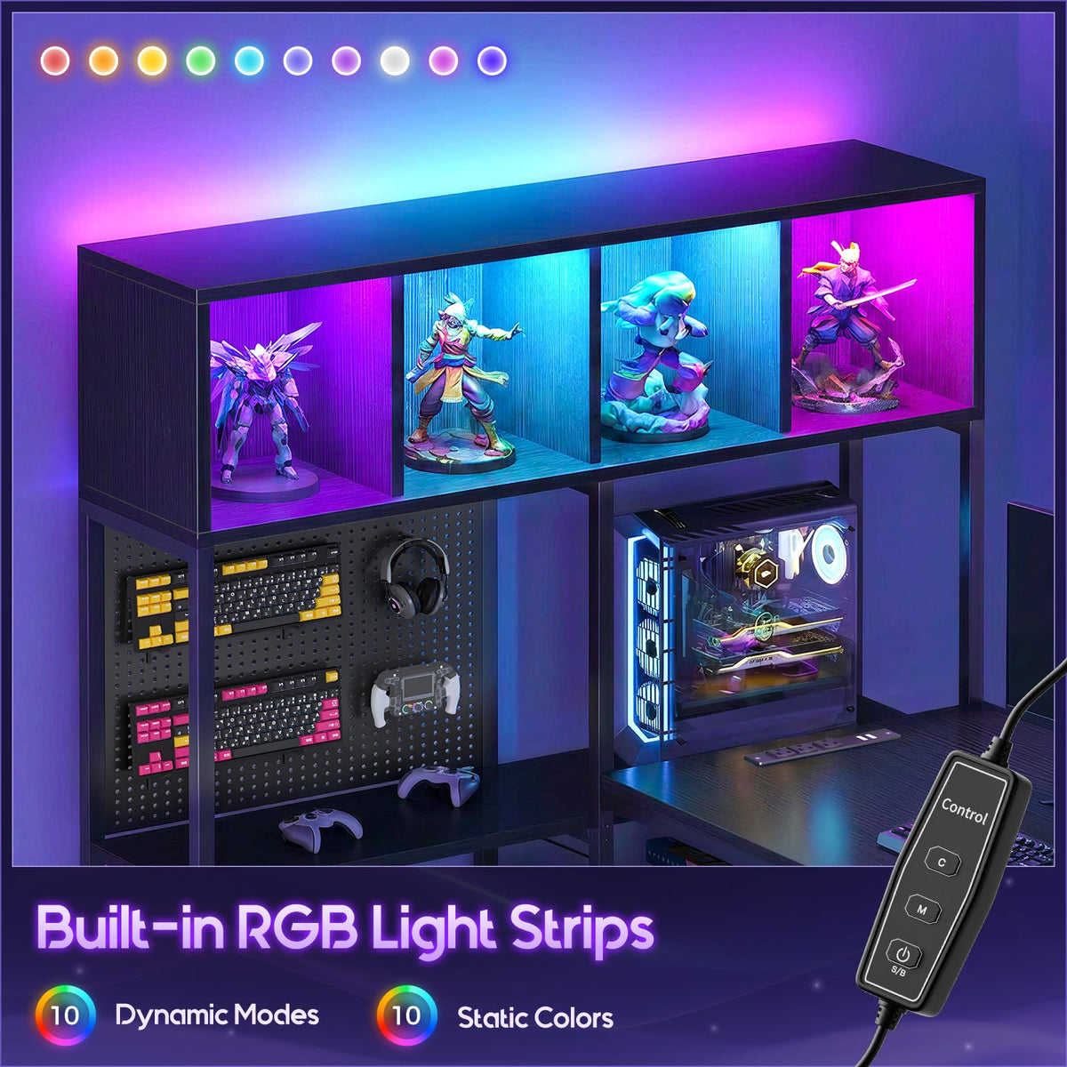 63" L Shaped Gaming Desk with Display Hutch E9190