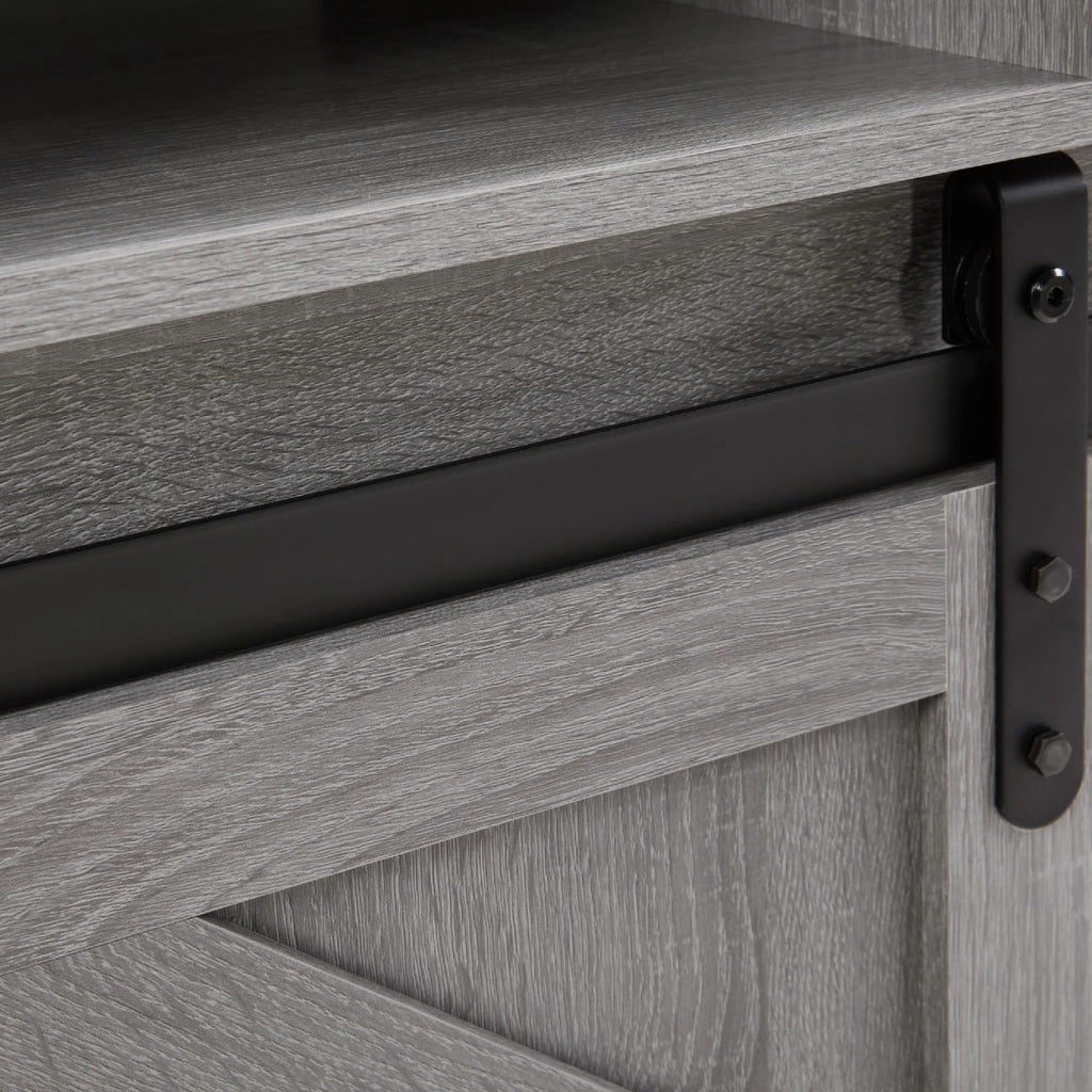 Grey Wood TV Stand with Sliding Barn Door F68252