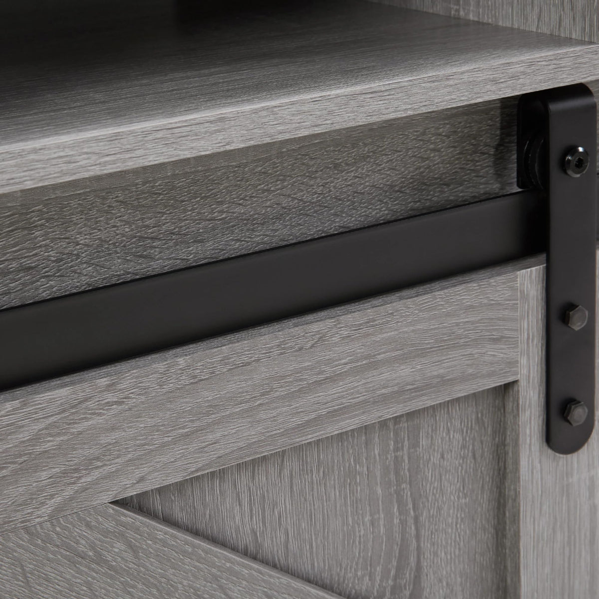 Grey Wood TV Stand with Sliding Barn Door F68252