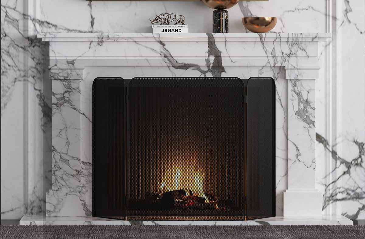 Iron 3-Panel Fireplace Screen Spark Guard H81141