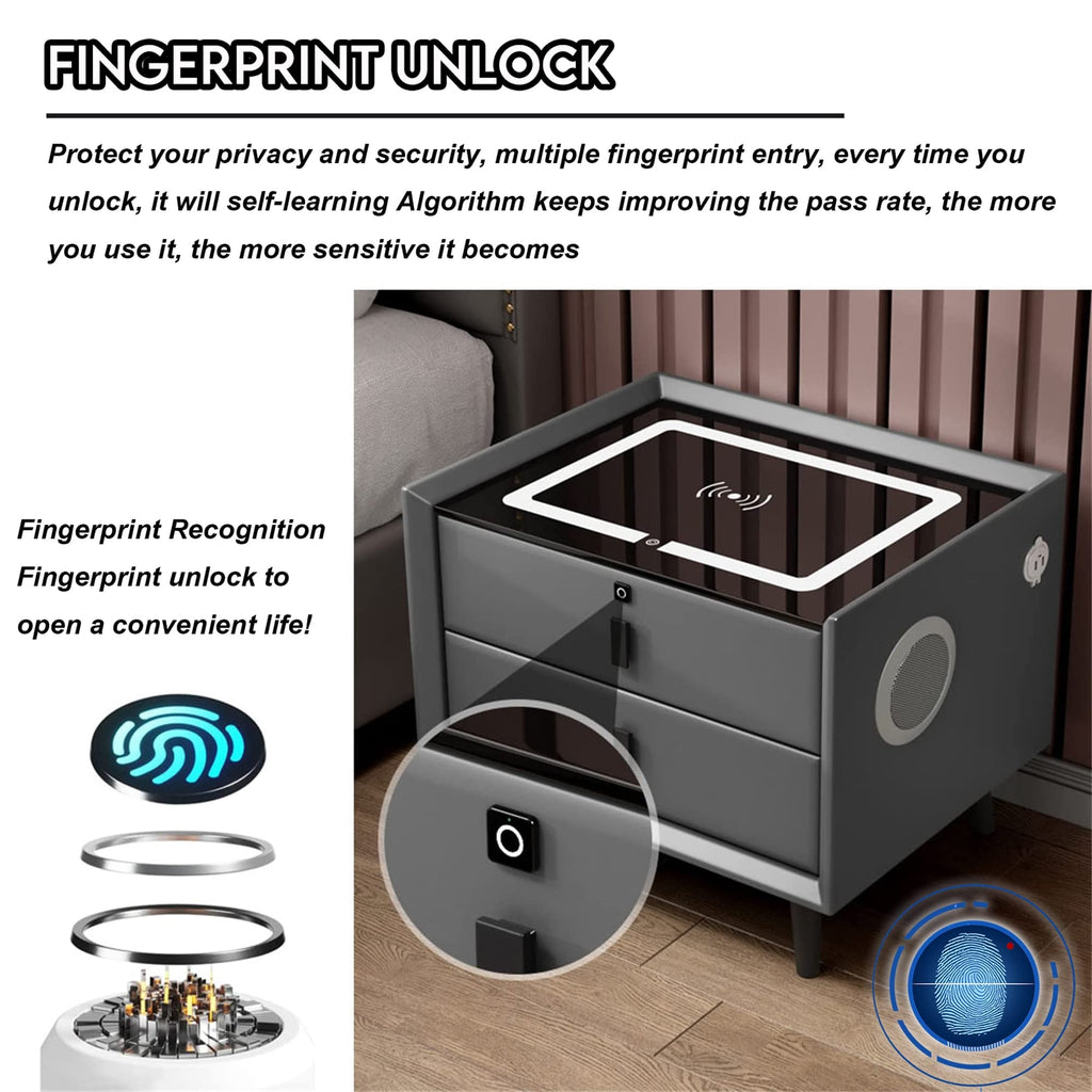 Gray Nightstands with Wireless Charging Station and USB Charging N8590