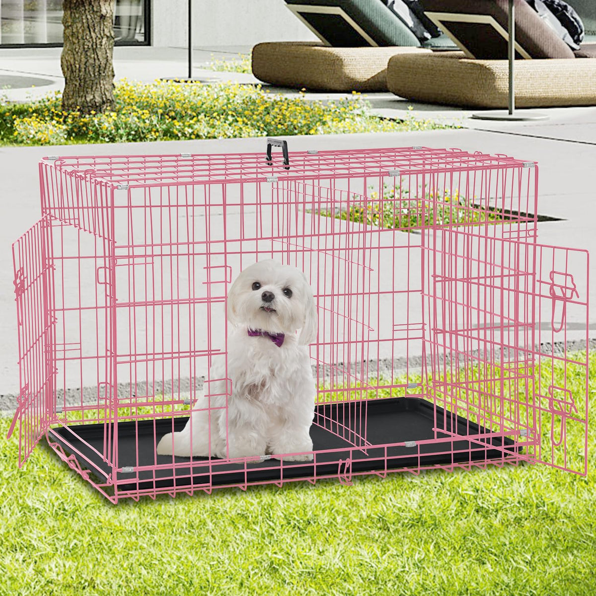 Folding Metal Dog Crate with Tray & Divider O8238