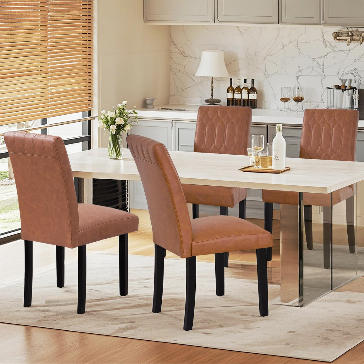 Upholstered Dining Chairs Set of 2 PU Leather Brown Z606