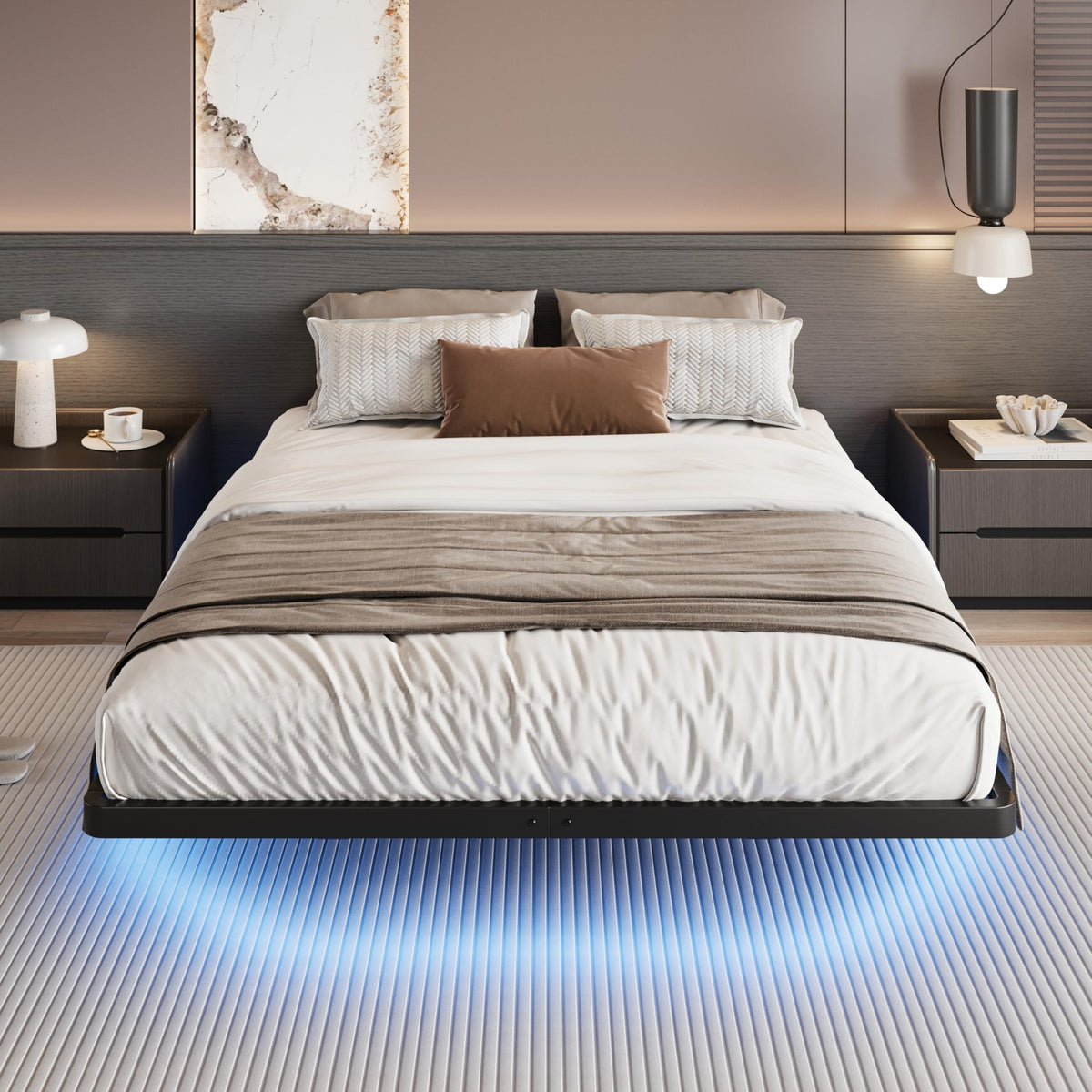 Full Size Floating Bed Frame with LED Lights, Black D18360