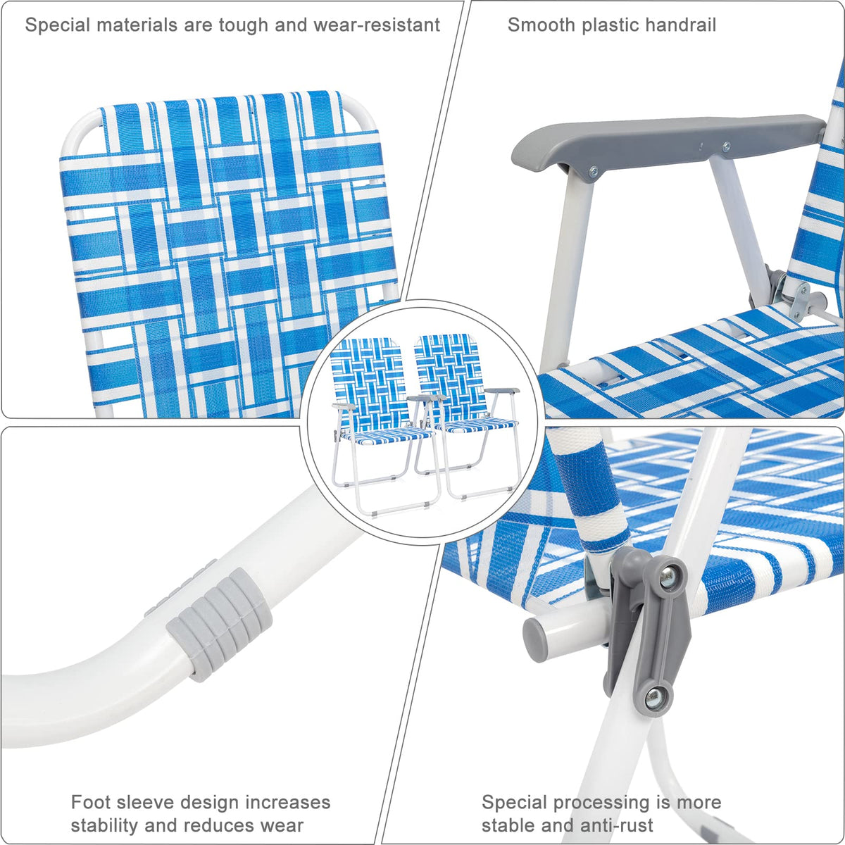 Set of 2 Blue & White Webbed Folding Chairs Y92618
