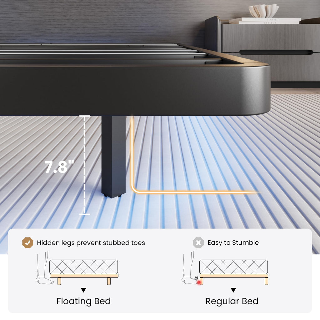 Full Size Floating Bed Frame with LED Lights, Black D18360