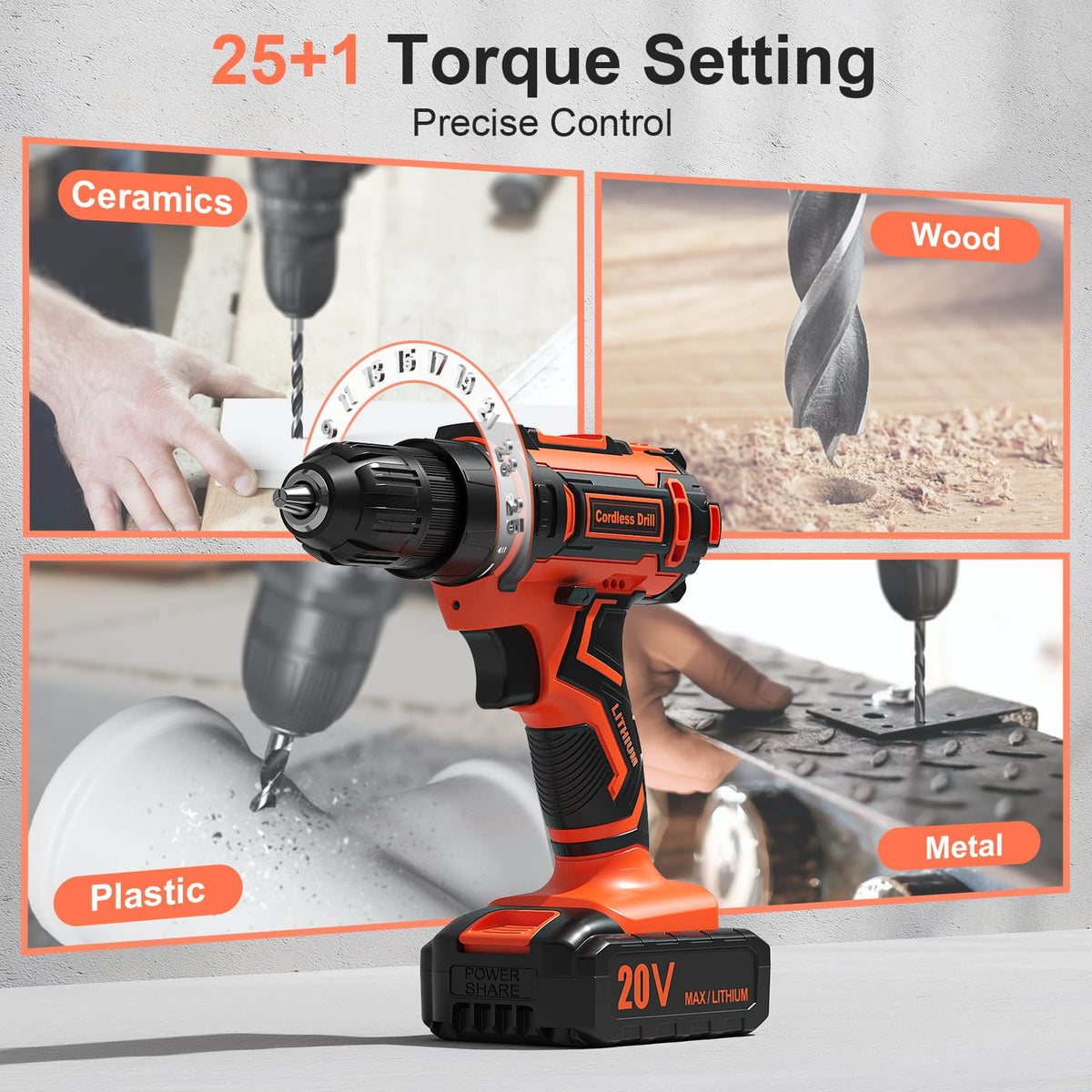 20V Cordless Drill with 2000mAh Power Pack and Charger J9525