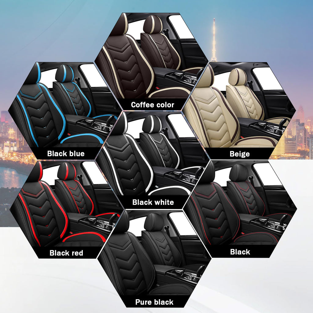 Black Red Nappa Leather Car Seat Covers Set P786