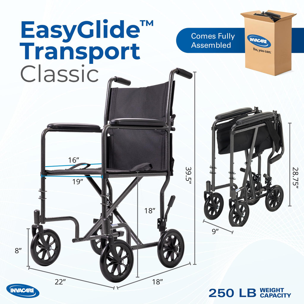 Compact Lightweight Steel Transport Wheelchair with 19in Seat E773