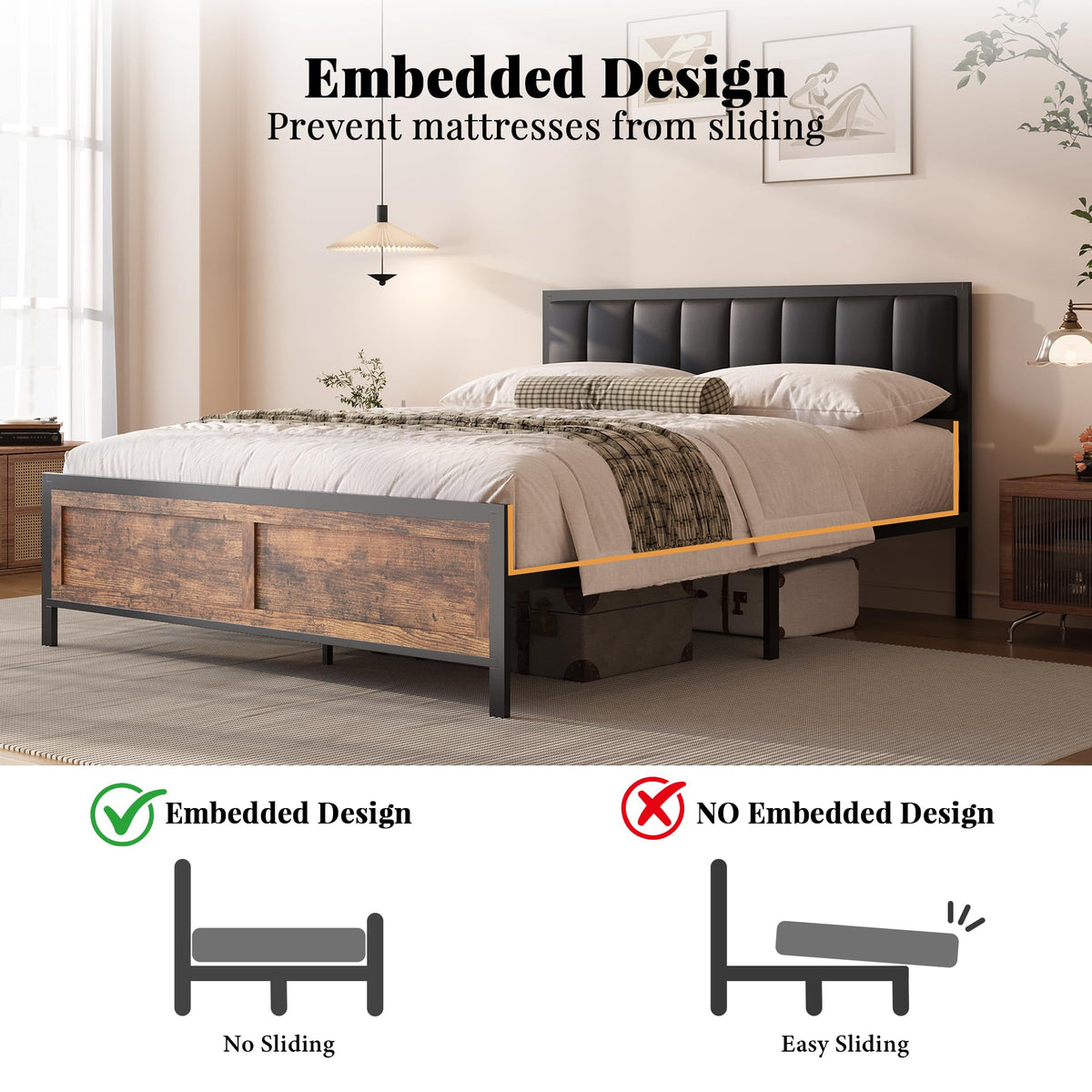 Full Size Metal Bed Frame with Headboard and Footboard R407
