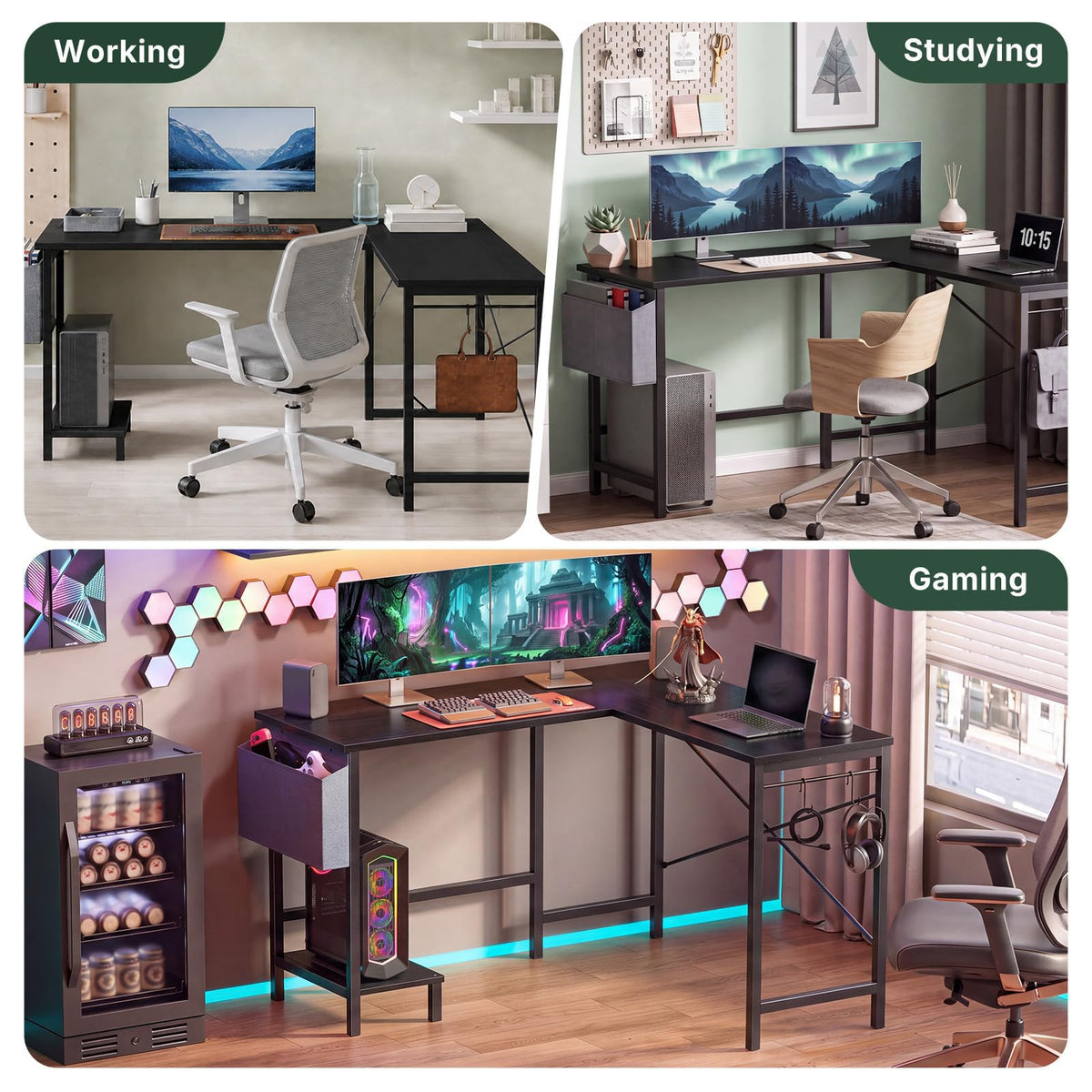 L Shaped Gaming Desk with PC Stand O609
