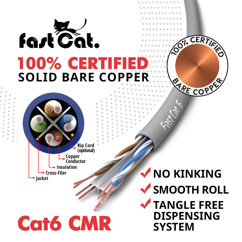 Cat 6 Ethernet Cable 1000ft Blue 23 AWG CMR Solid Bare Copper Y532958