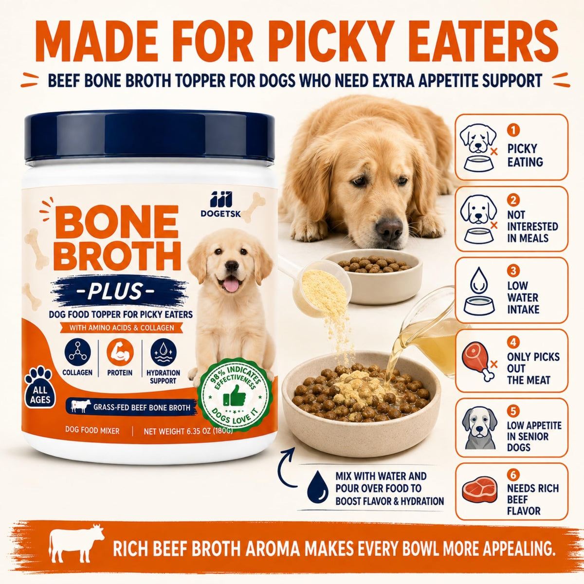 Beef Bone Soup Dog Supplement with Collagen and Protein R815
