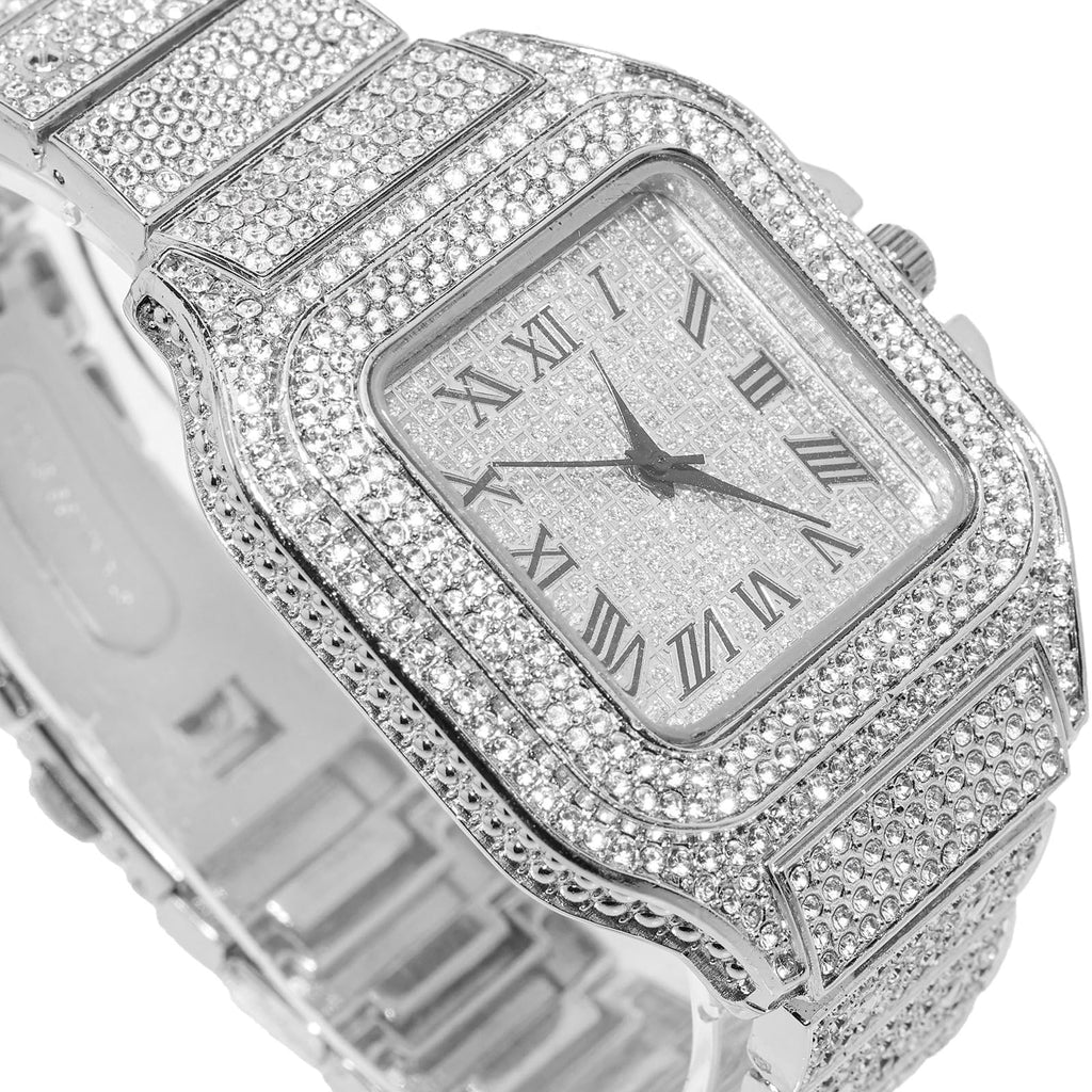 Men's Watch 18K Gold Platinum Plated 40MM Square Dial Diamond Wristband F5792