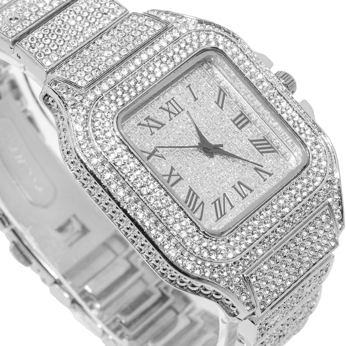 Men's Watch 18K Gold Platinum Plated 40MM Square Dial Diamond Wristband F5792