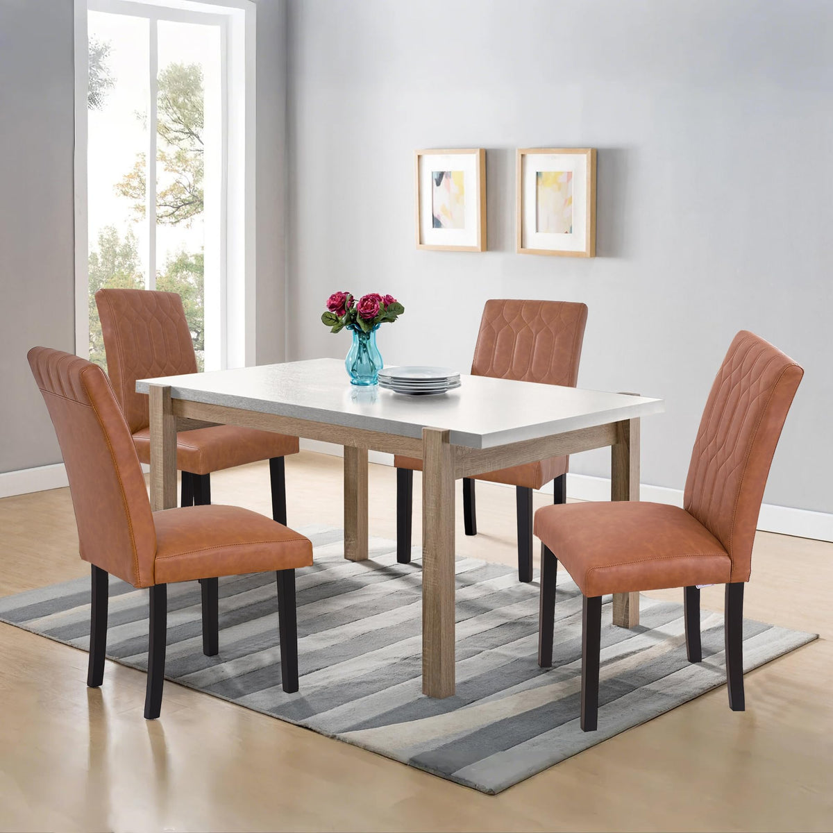 Upholstered Dining Chairs Set of 2 PU Leather Brown Z606