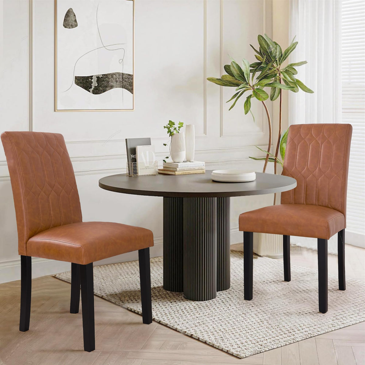 Upholstered Dining Chairs Set of 2 PU Leather Brown Z606