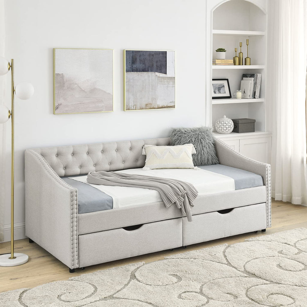 Beige Twin Size Upholstered Daybed with Drawers S344340