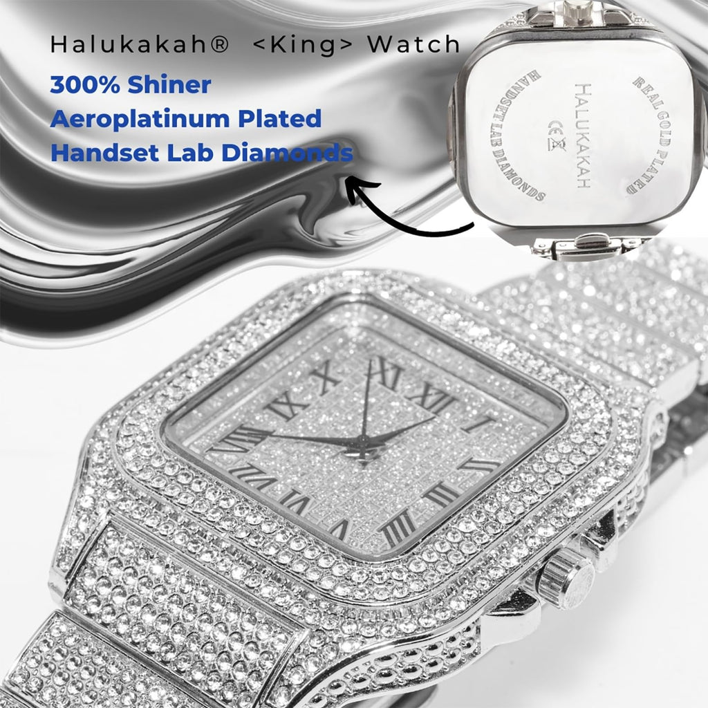 Men's Watch 18K Gold Platinum Plated 40MM Square Dial Diamond Wristband F5792