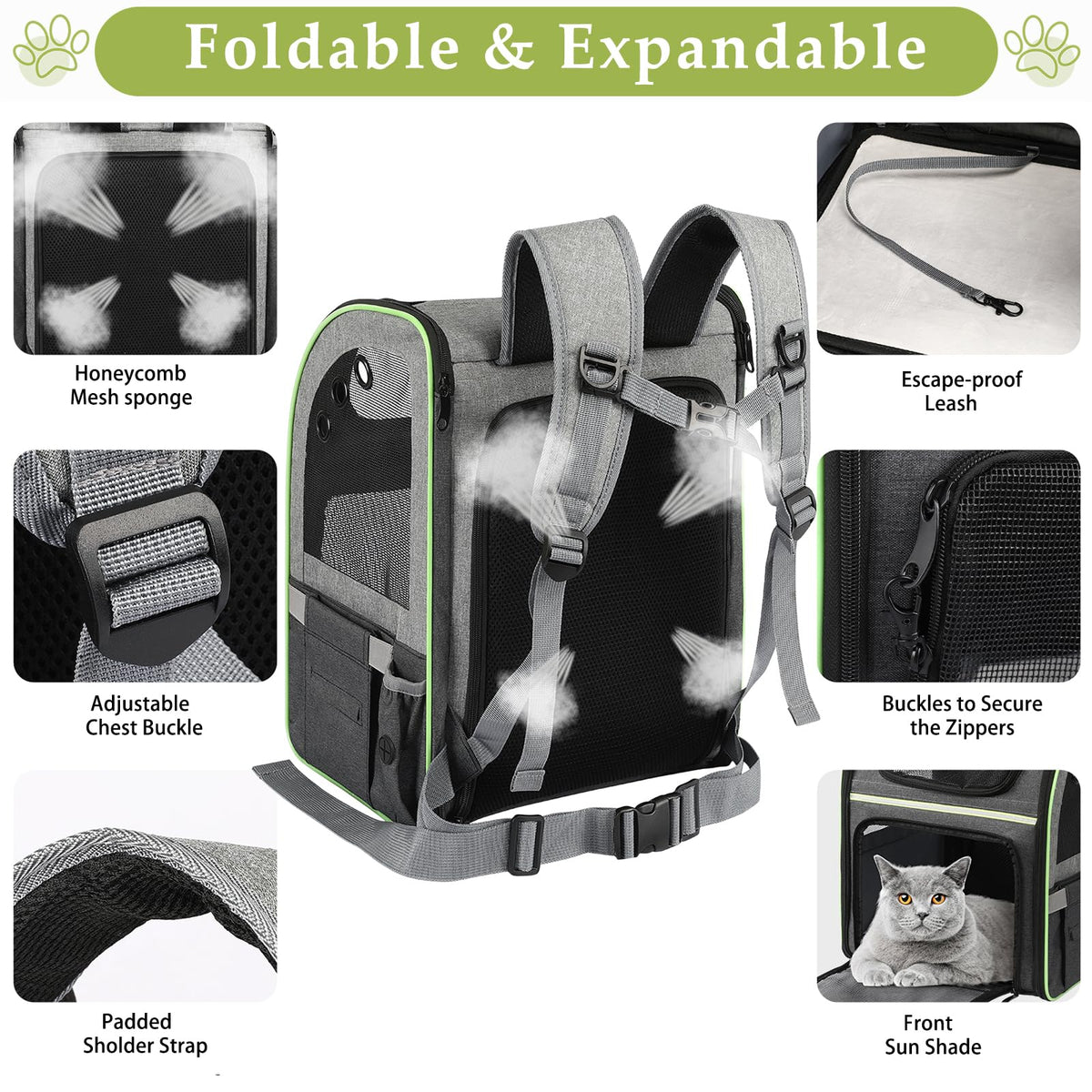 Large Soft Expandable Cat Carrier Backpack E634515