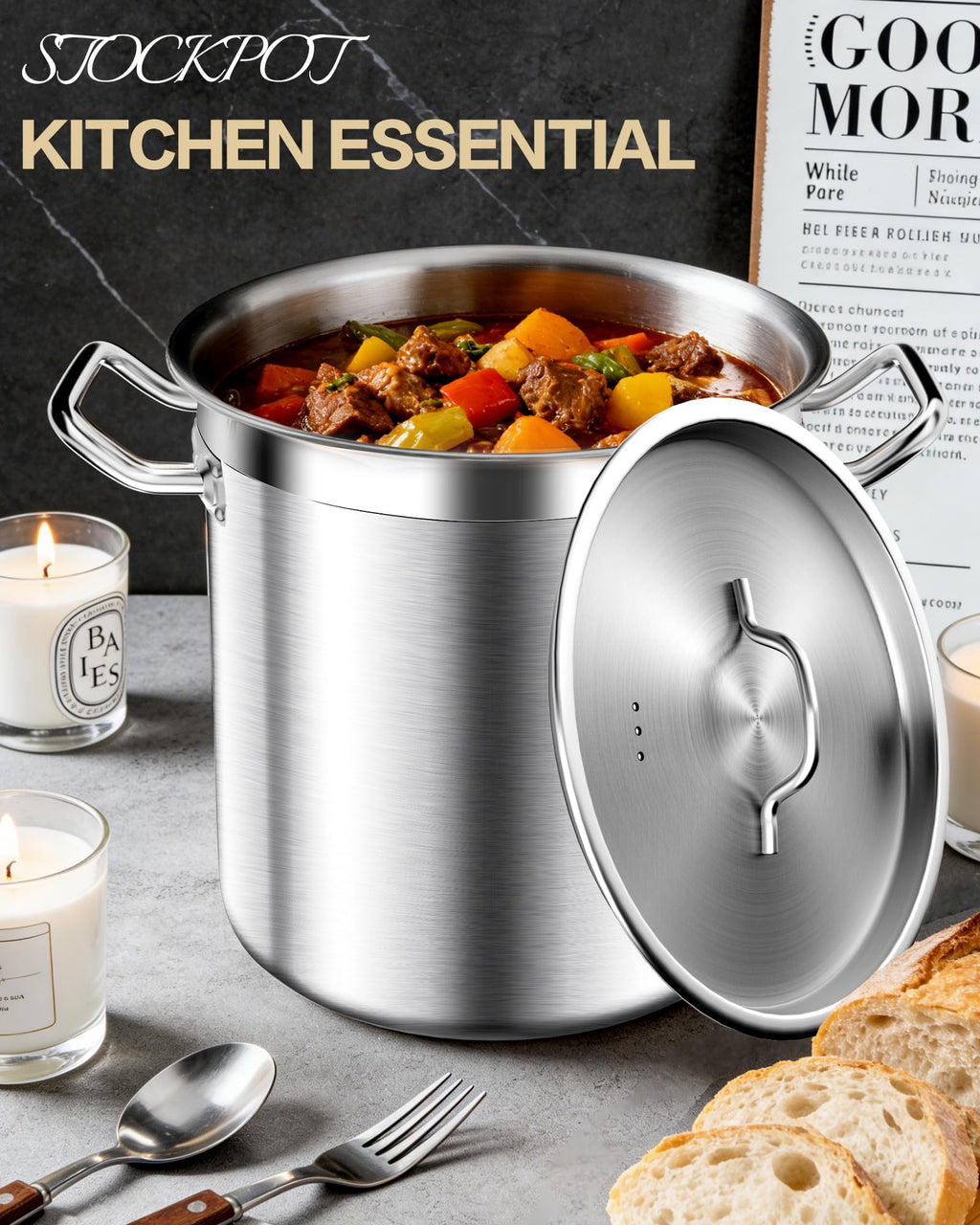 Large Stainless Steel Stockpot with Lid 40 Quart B69849
